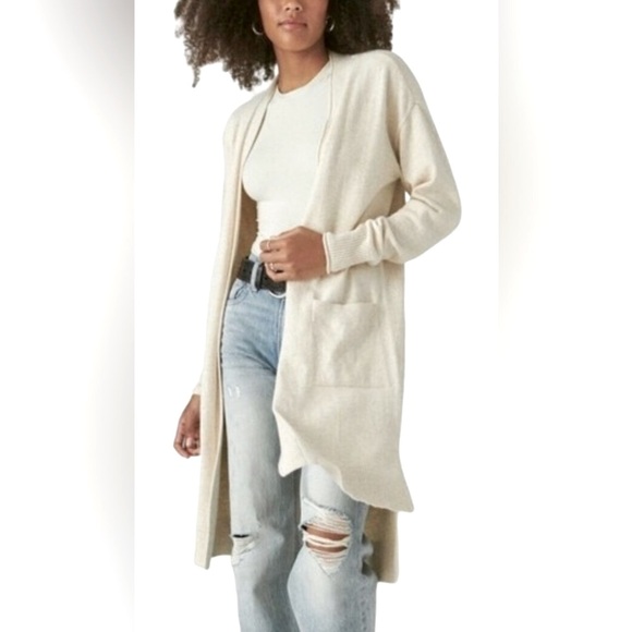NWT Lucky Brand Cashmere Luxury Scandi-Core Long Line Patch-Pocket Cardigan - Picture 4 of 9